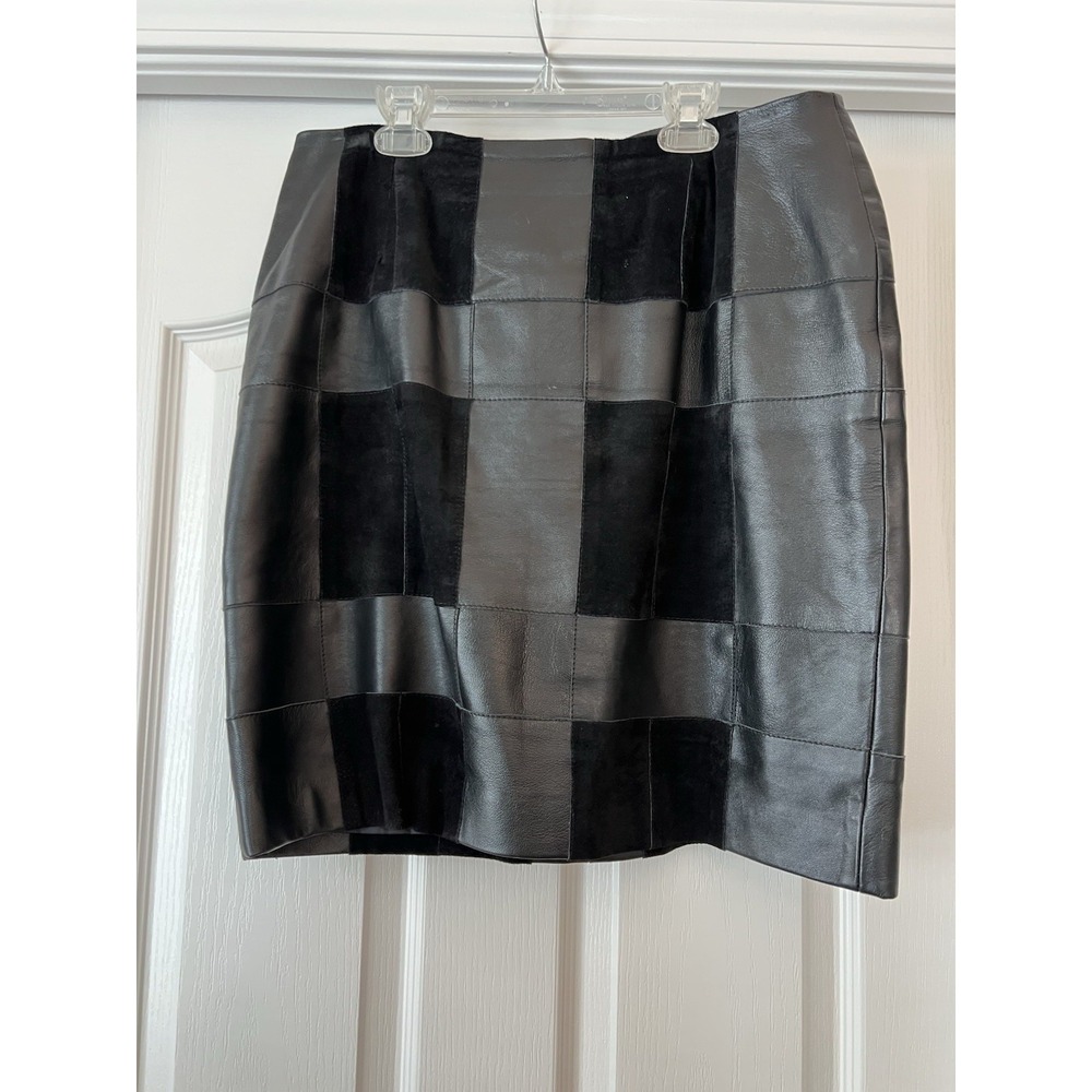 Vintage Alfani Leather Suede Black Skirt Womens 12 Y2K Patchwork Medium‎